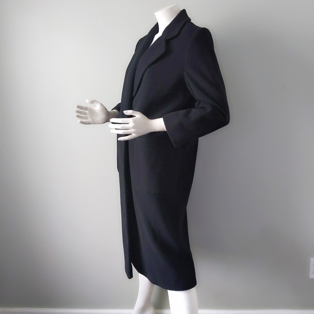 VTG Classic Boyfriend Black Wool Overcoat S - Picture 4 of 7